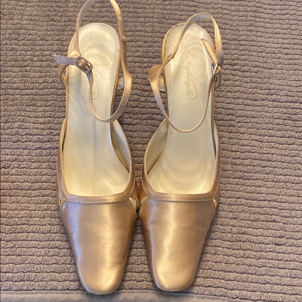 Michaelangelo Gold Slingback Heels with Satin Finish